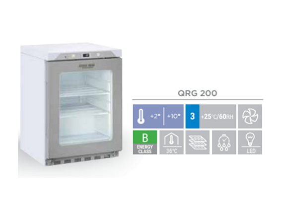 Frigorifero QRG 200 bianco porta a vetri 200 litri, + 2 / +10°.